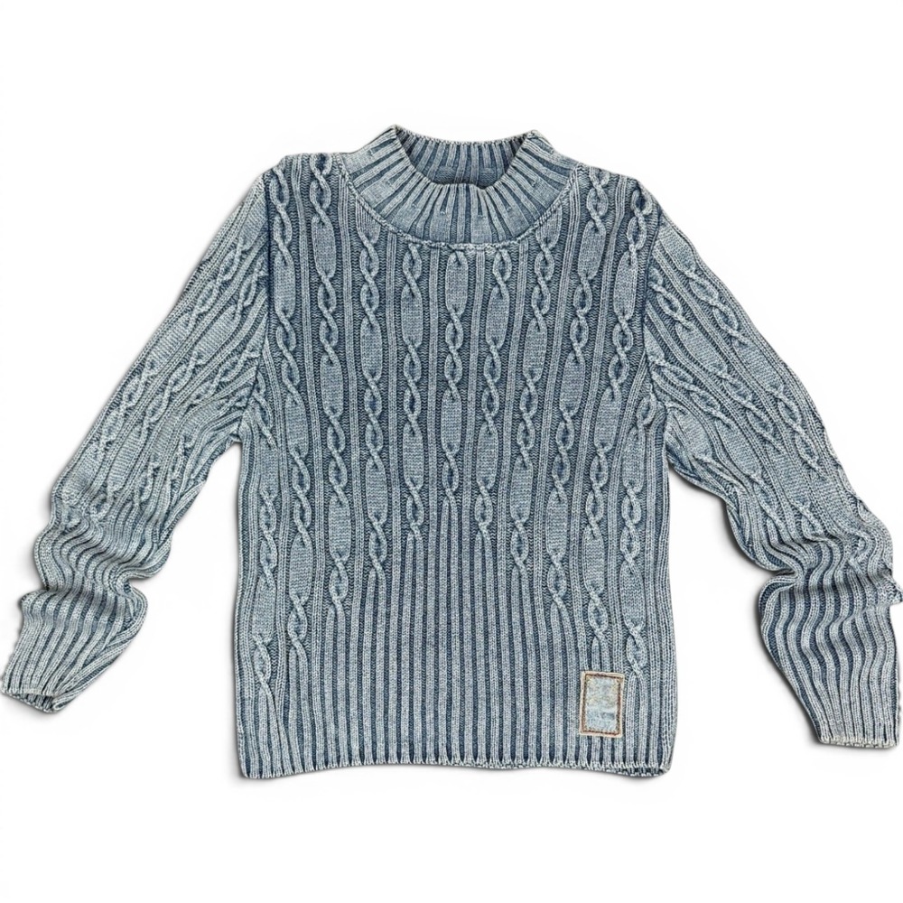 Blue Willis Cable Knit Sweater Size S Cotton Coastal Grandma Chunky Knit‎